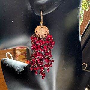 Elegant Red Beaded Dangle Earrings